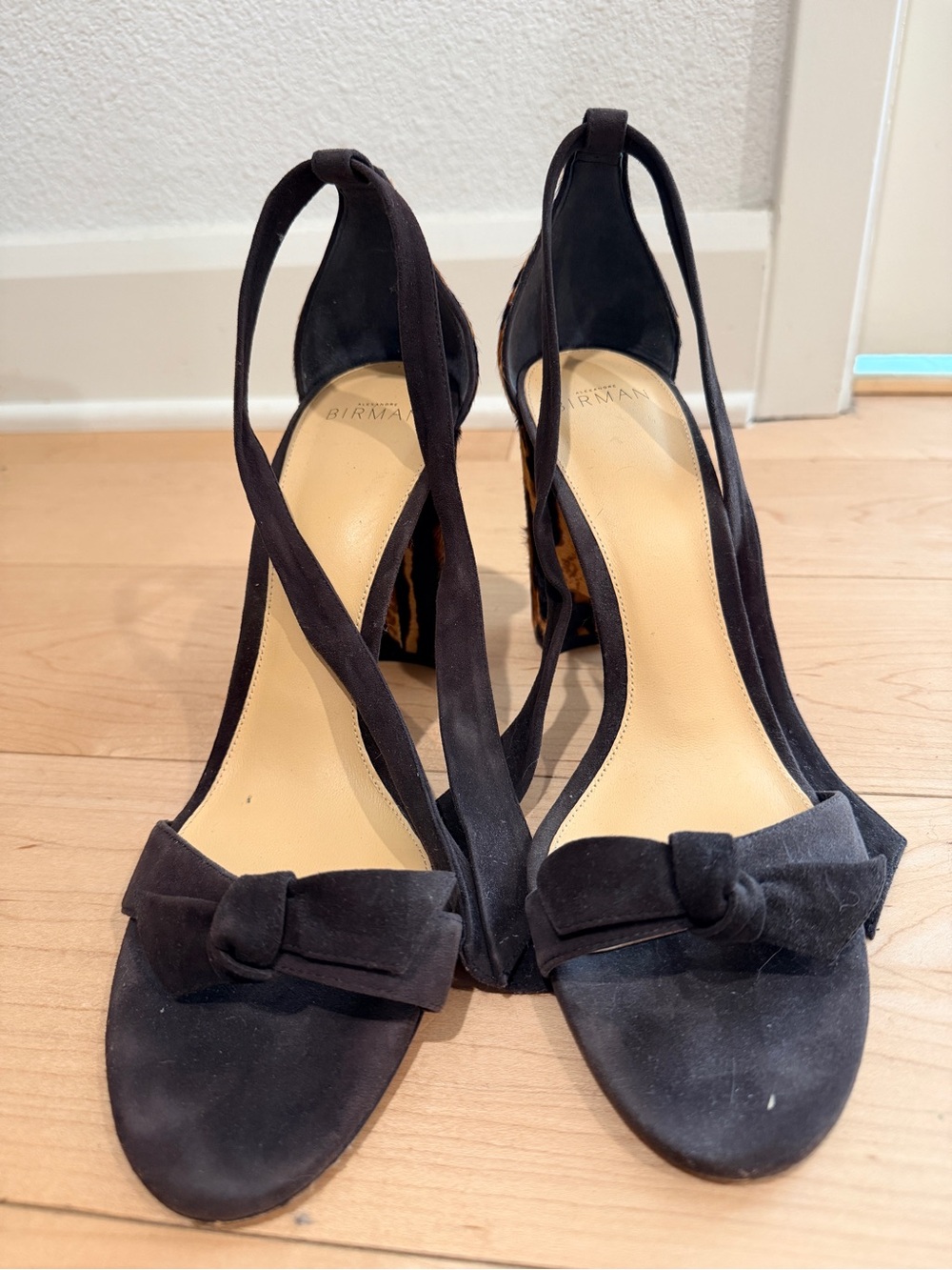Alexandra Birman Black Suede Knot Front Slingback Heels